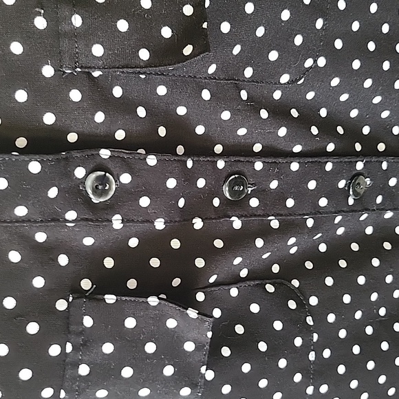 Notations Black and White Polka Dot Blouse with Straight Collar and Long Sleeves - Picture 8 of 13